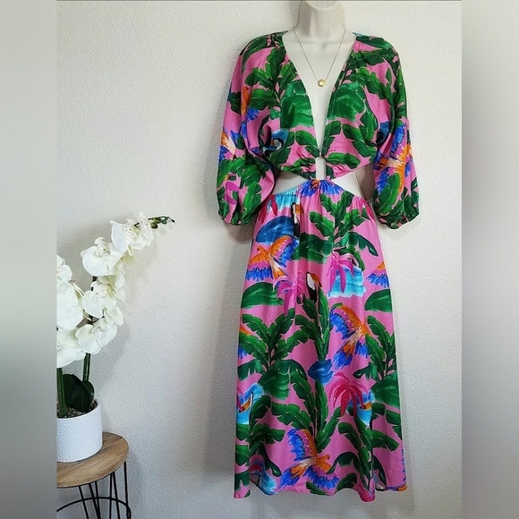 Farm Rio x Anthropologie Linen Blend Cutout Dress - Picture 2 of 7